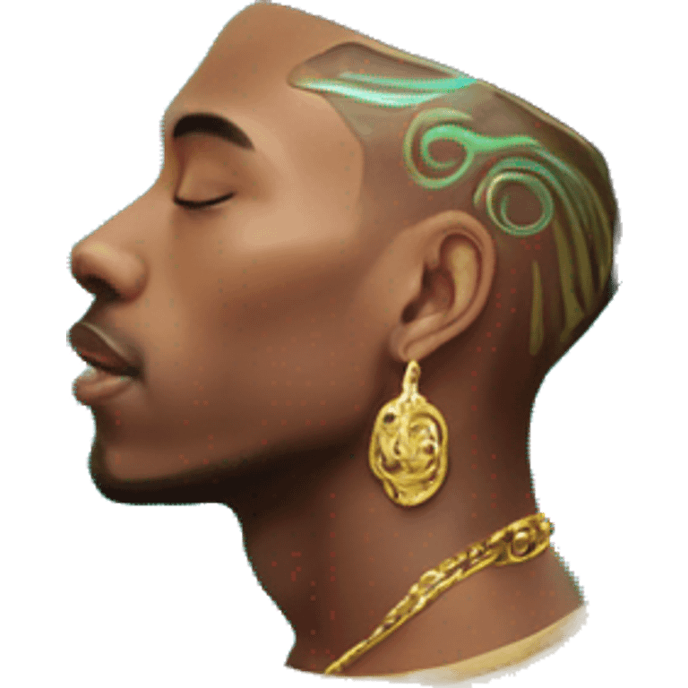 Vintage patina intricate swirls gold jewellery baroque golden sparkle tropical Deep pink maroon burgundy cyan dark hoodie man vitiligo dyed hair gold piercings nose piercing ear piercings emoji