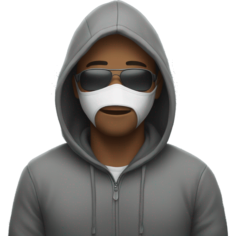 guy wearing a hoodie and a mask emoji