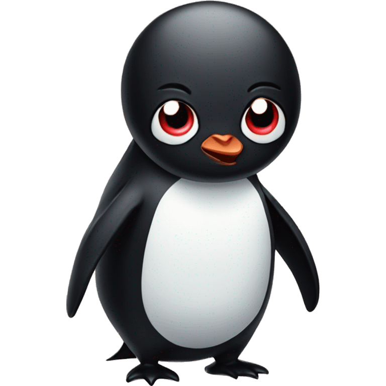 Devil penguin hugging Penguin with no hair emoji