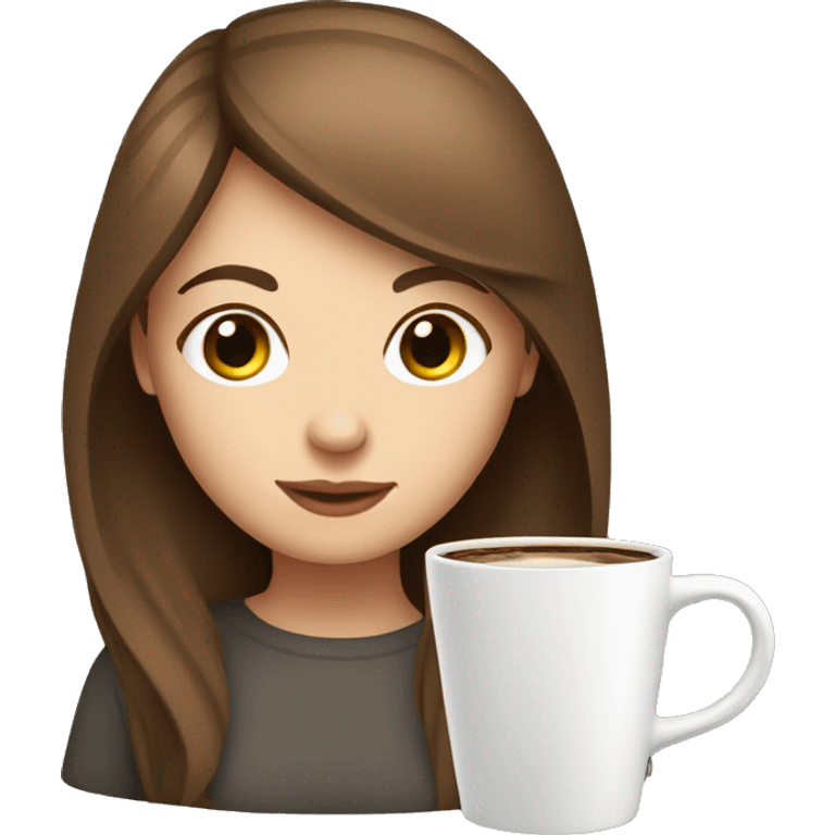 Brown hair white girl with coffee and laptop emoji