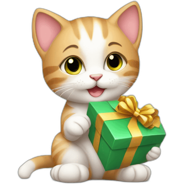 cute kitten with a gift in his paws emoji