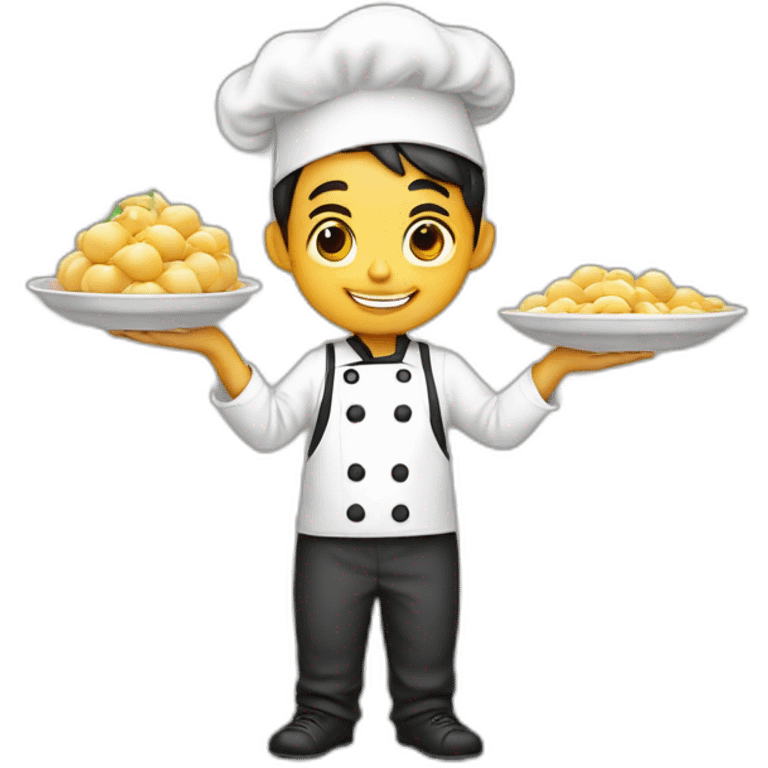 Cute little chef boy holding khinkali in his hands emoji