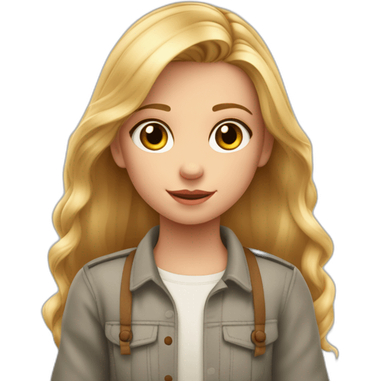 Estilo pixar niña de 8 años rubia pelo liso puntas rozadas, ojos marrones emoji