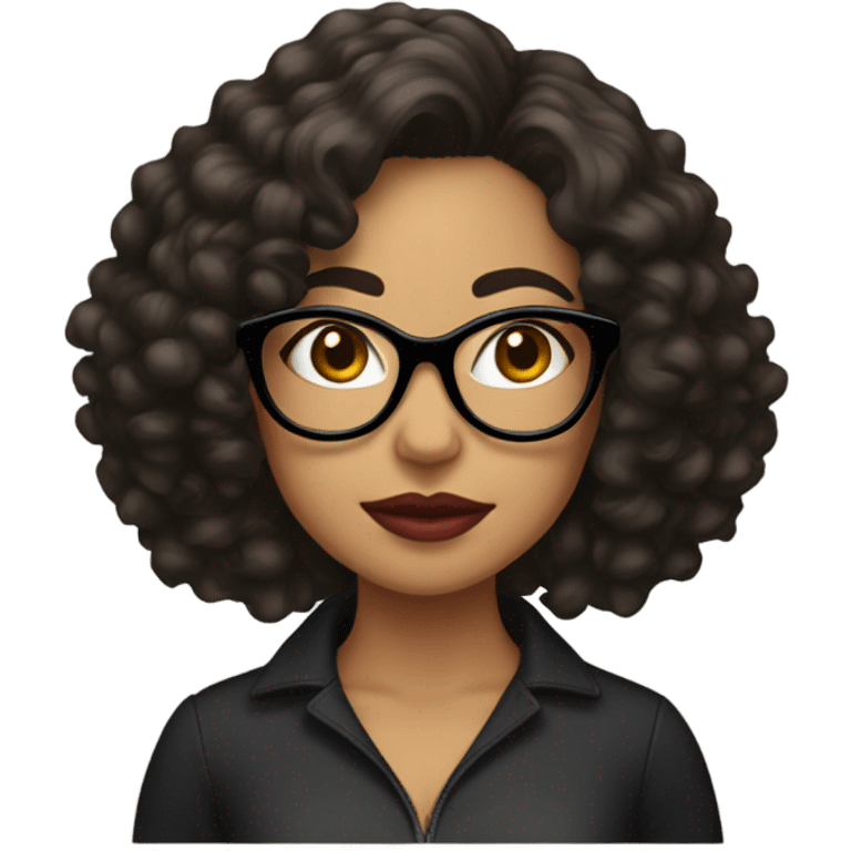 Latina woman with short, curly hair, big lips and black glasses emoji