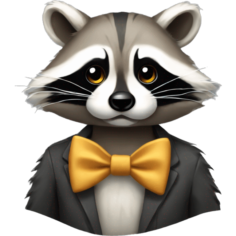 Long eyelashed raccoon wearing a bow emoji