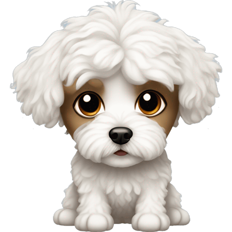 white maltipoo dog girl with brown dry tears emoji