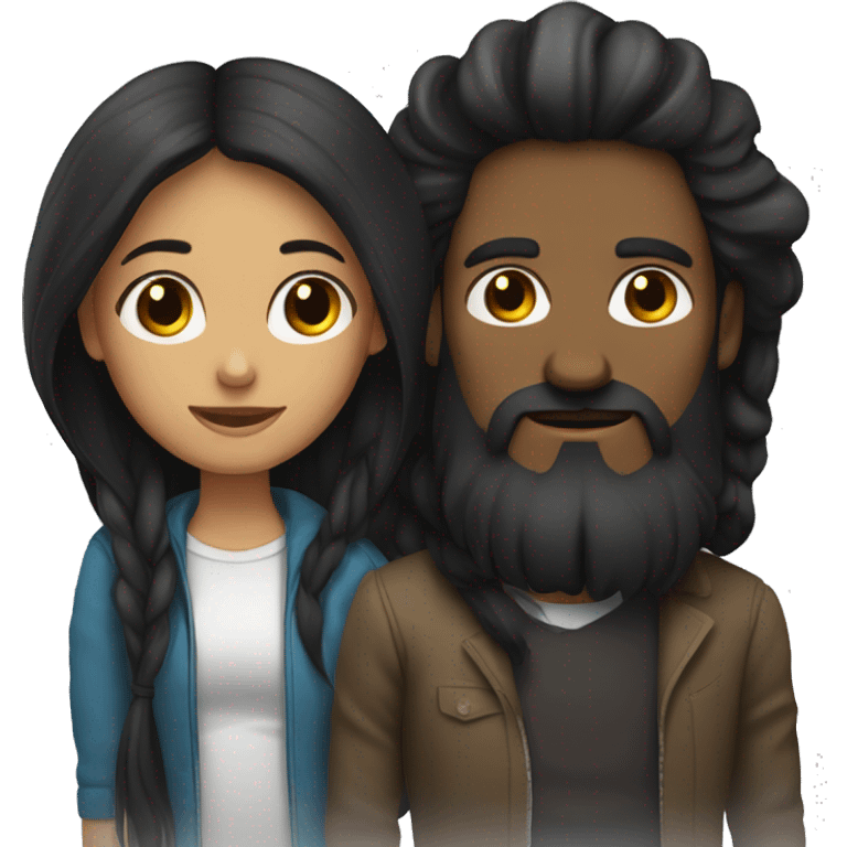 Black long hair girl with a man with black beard and a bit darker  emoji