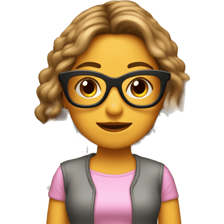 mujer piel banca pelo largo café gafas emoji