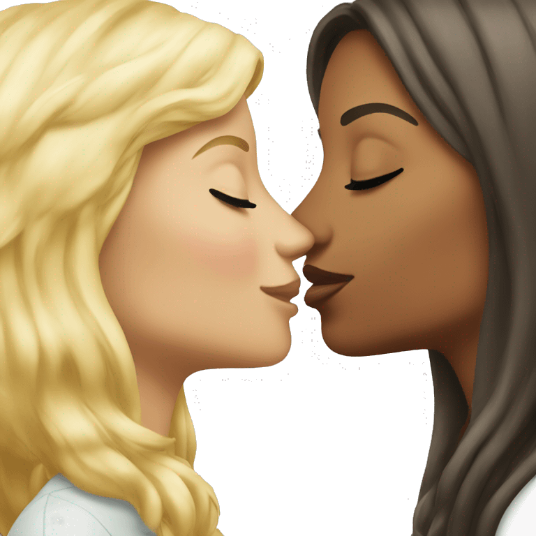 Blonde woman kissing brunette woman emoji