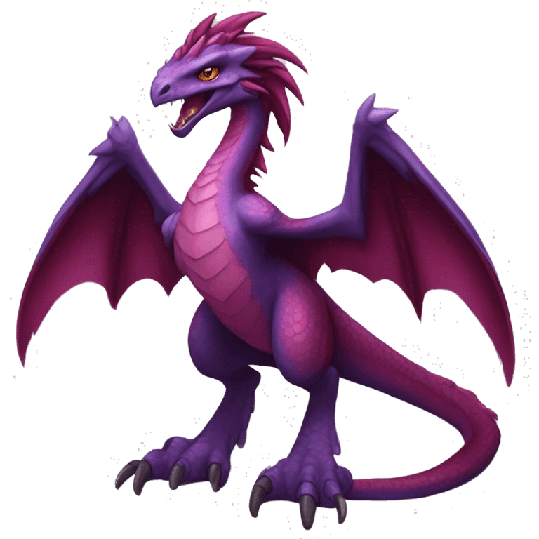 Mauve-maroon-red-violet-colored anthro-raptor-dragonkin-scalie-sona-Fakémon-hybrid with a mane on head and back full body emoji