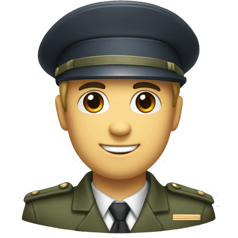 I want to create a character with a commander profile, wearing a military cap, with a happy appearance, well dressed and with a transparent background. emoji