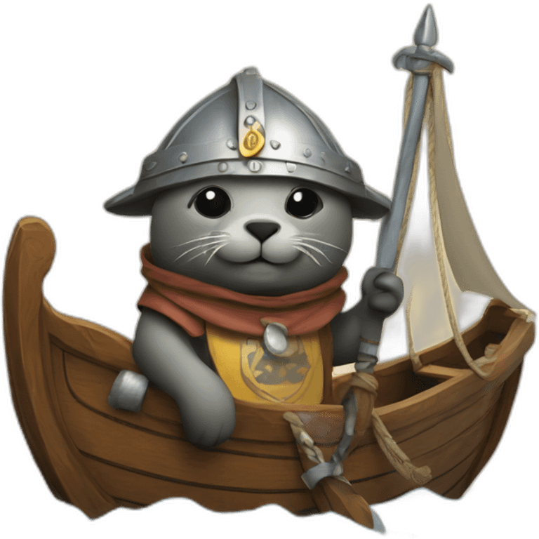 A seal dressed as a Viking on a medieval yacht emoji