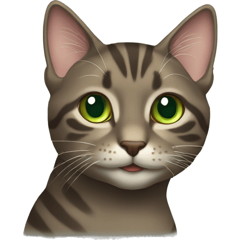 Tabby dark grey brown cat green eyes winking emoji