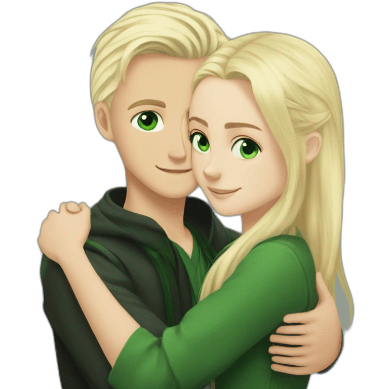 Draco malefoy and blond girl green eyes hugging emoji