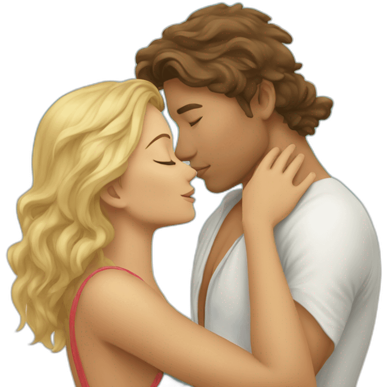 with beach clothes young metis man and white woman kiss love emoji