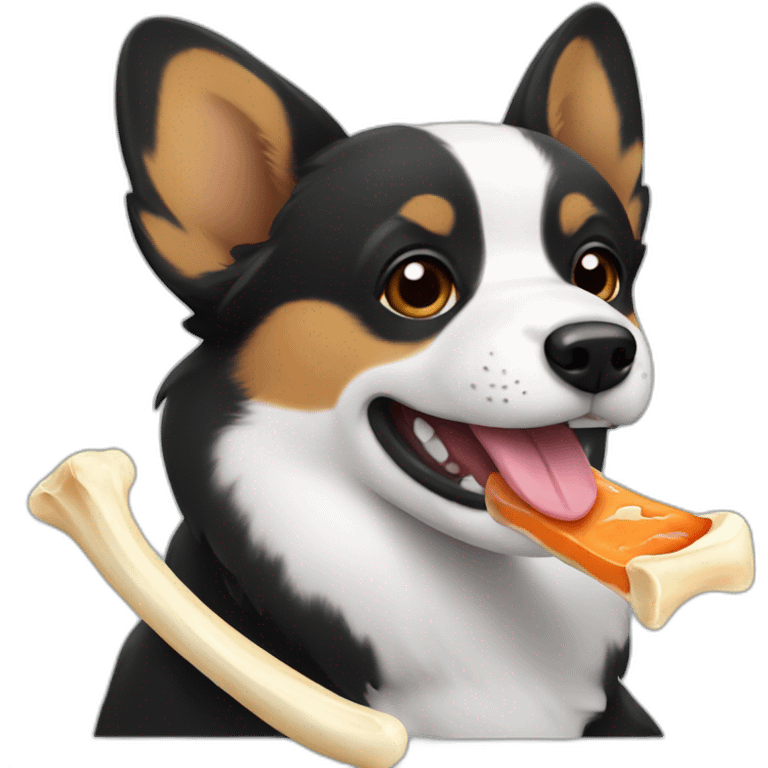 Black corgi eating bone emoji