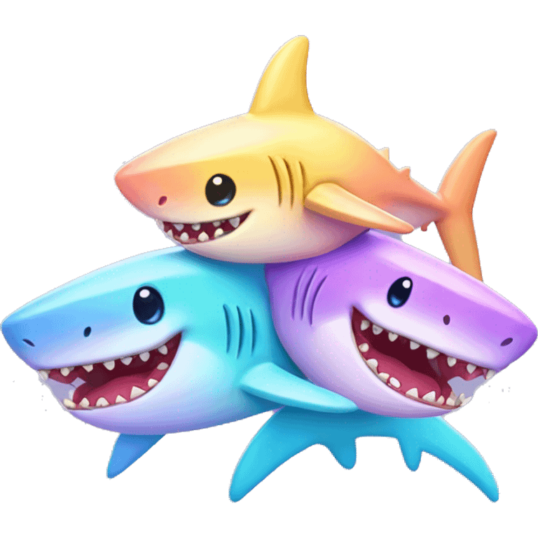 Kawaii rainbow pastel bedazzled family of sharks   emoji