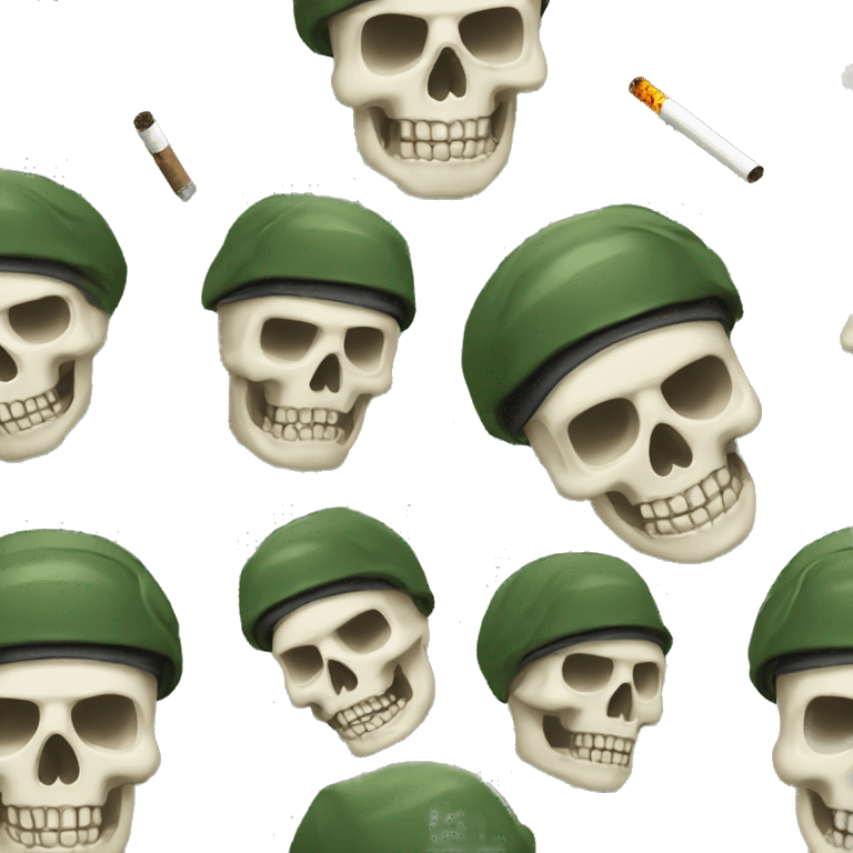 Skull with cigarrette and green military helmet emoji