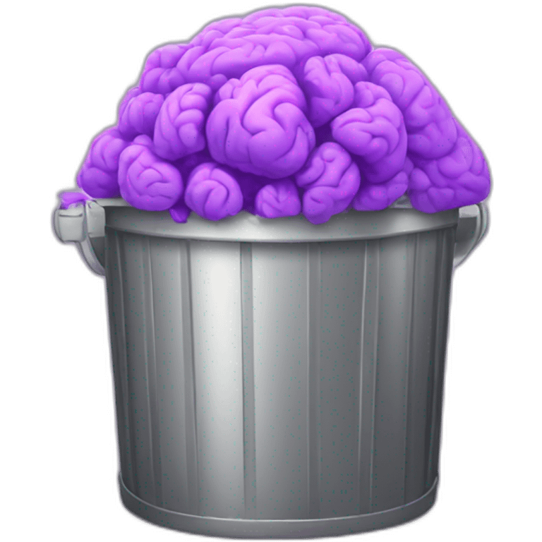 a silver trash bin full of purple brain emoji