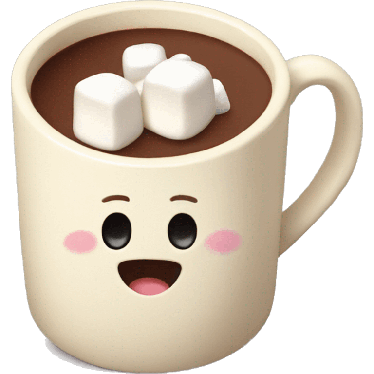 hot chocolate in a cream colored mug with marshmallows  emoji