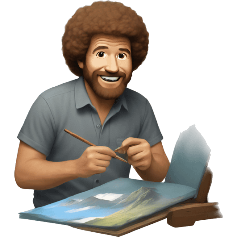 Bob Ross drawing a cat emoji