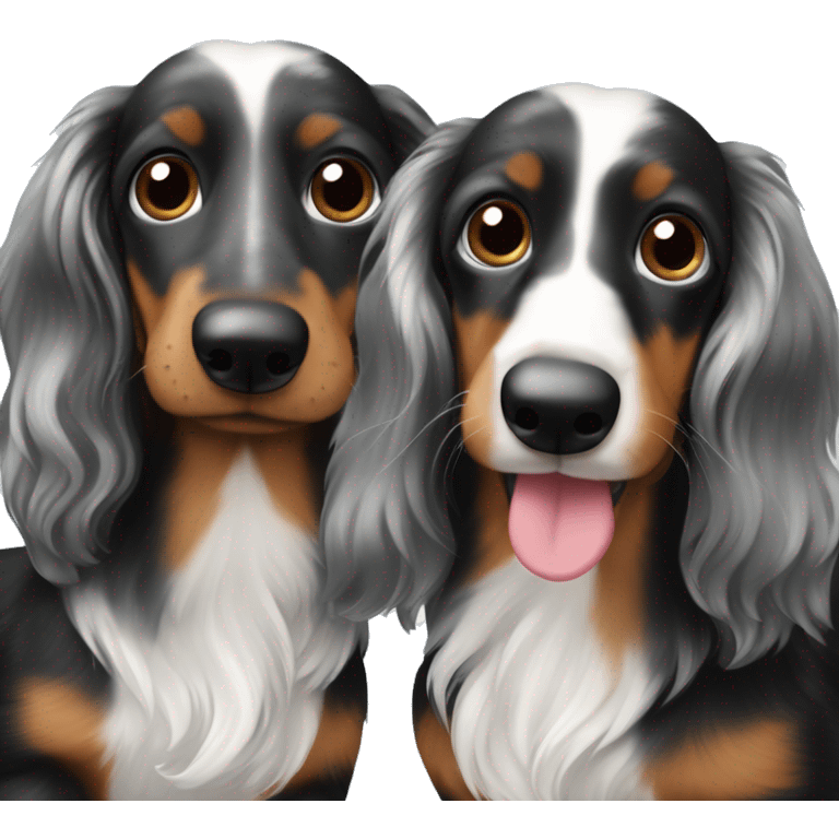 Two long hair black merle dachshunds together  emoji