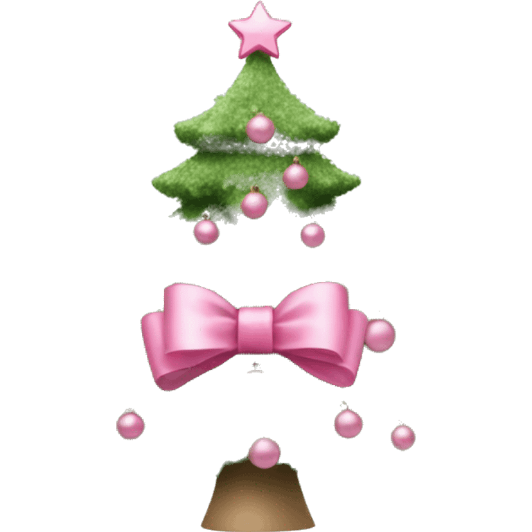 Sage green christmas tree with pink ornaments and a pink bow on top emoji