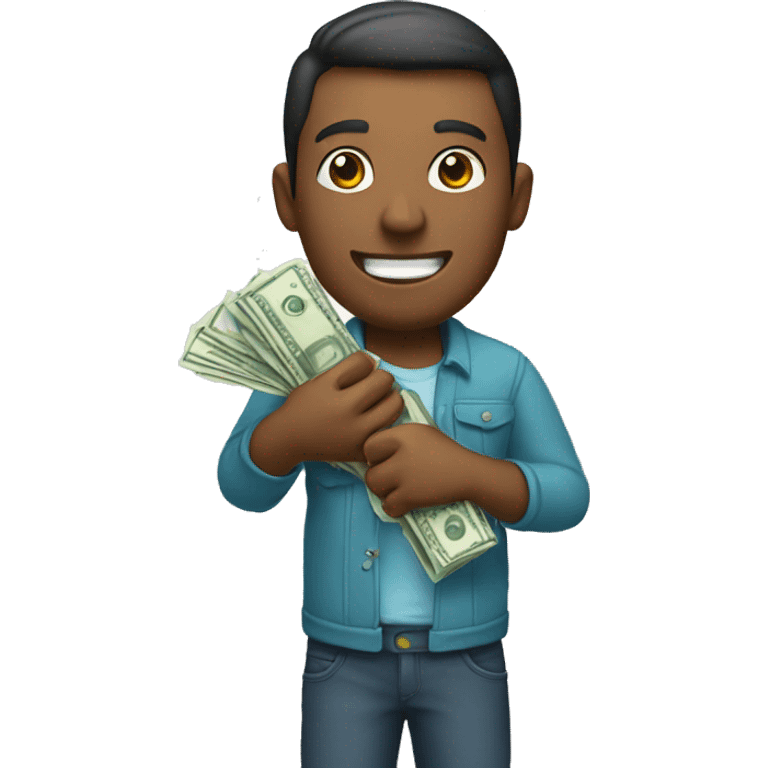 a man holding money,  while holding a water gun and smiling emoji