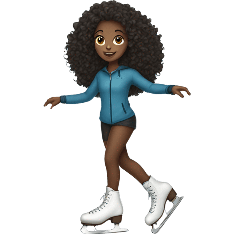 Black girl long curly hair ice skating  emoji