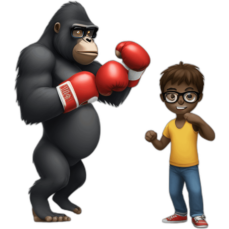 Gorilla boxing a Boy with glasses emoji