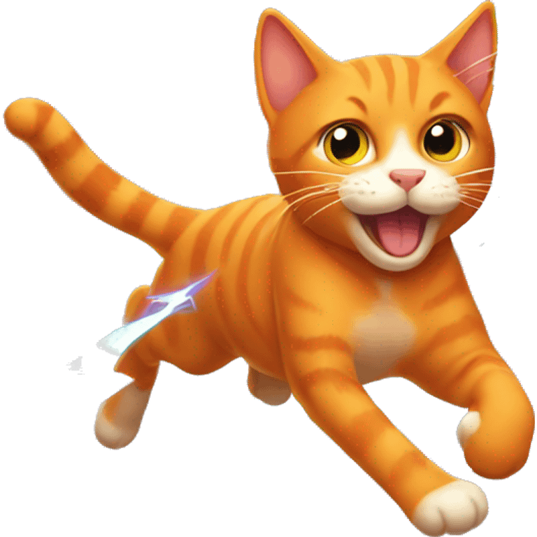 Orange cat running with lightning bolts emoji