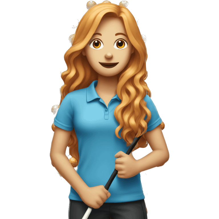 Girl with long strawberry blonde hair holding a lot of golf balls emoji