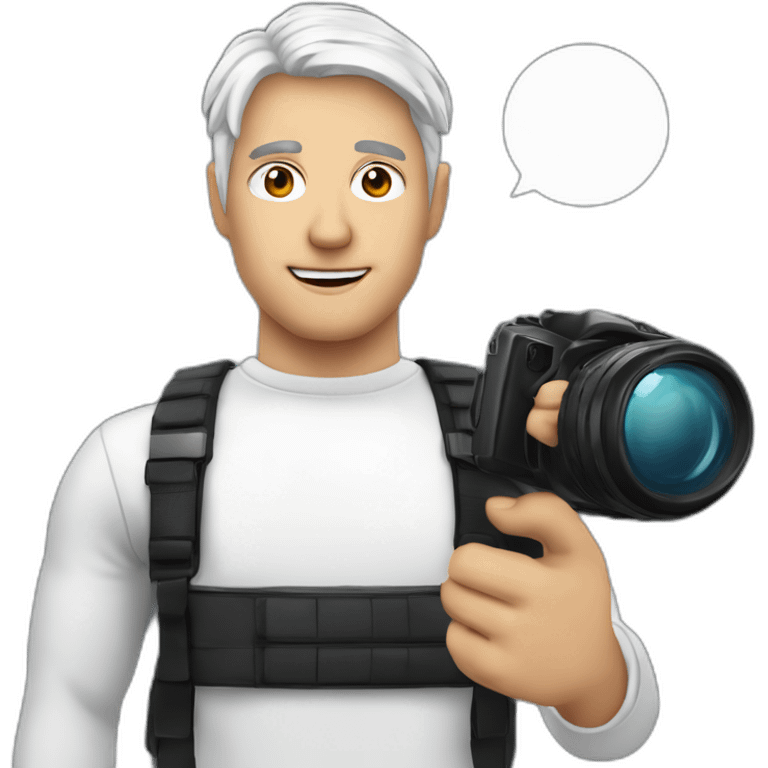 Homme blanc cheveux noir avec appareil photo dans la main emoji