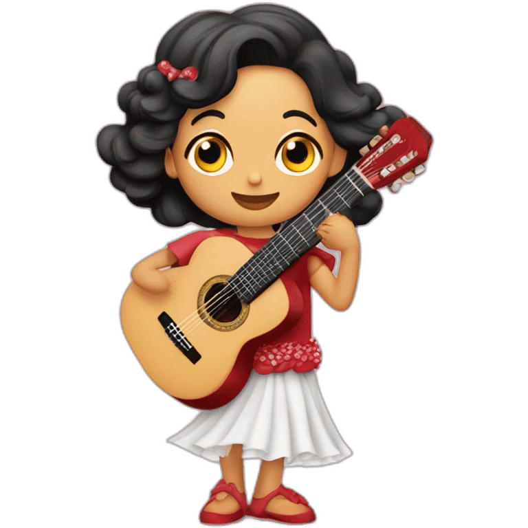 gitano con la camiseta del betistocando la guitarra con dos enanos vestidos de flamenca emoji