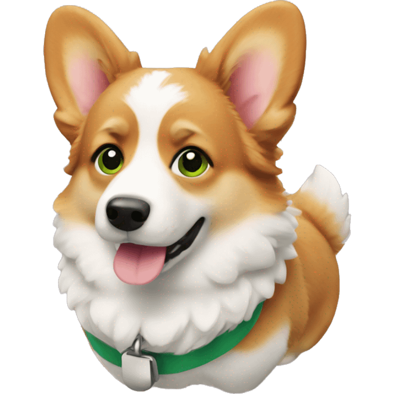 Fluffy corgi with green collar emoji