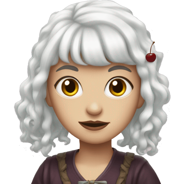 White witch with cherry cola hair with bangs emoji