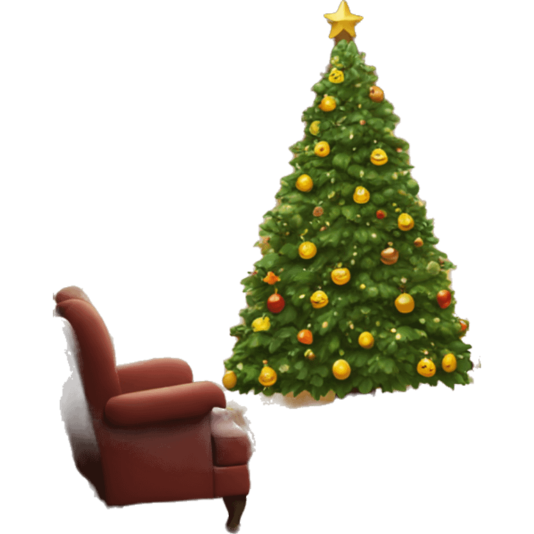 Christmas tree next to a fireplace decorated for christmas emoji