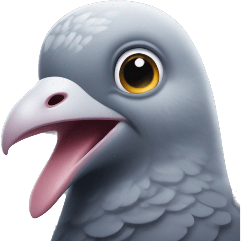 A pigeon smiling with teeth emoji