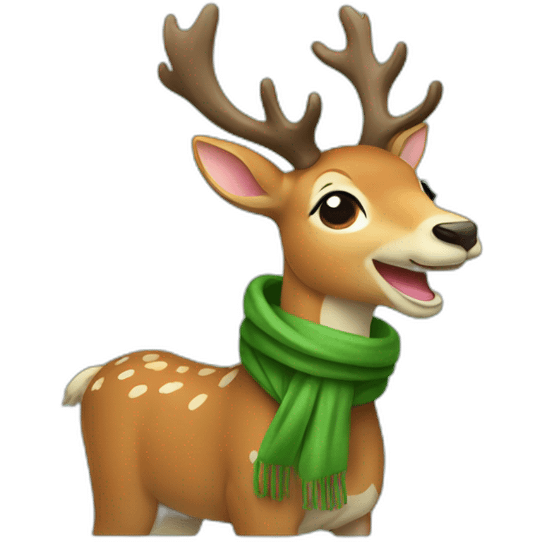 laughing deer with green scarf emoji