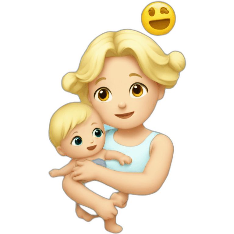 a baby in the arms of a girl wiht blond hair emoji