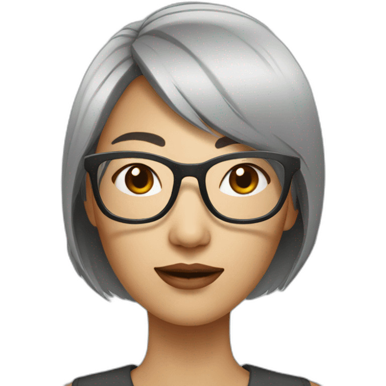 Trendy Short grey headed Asian woman with rectangular glasses emoji