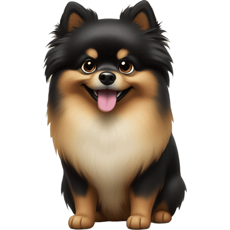 The little black and tan Pomeranian is smiling emoji