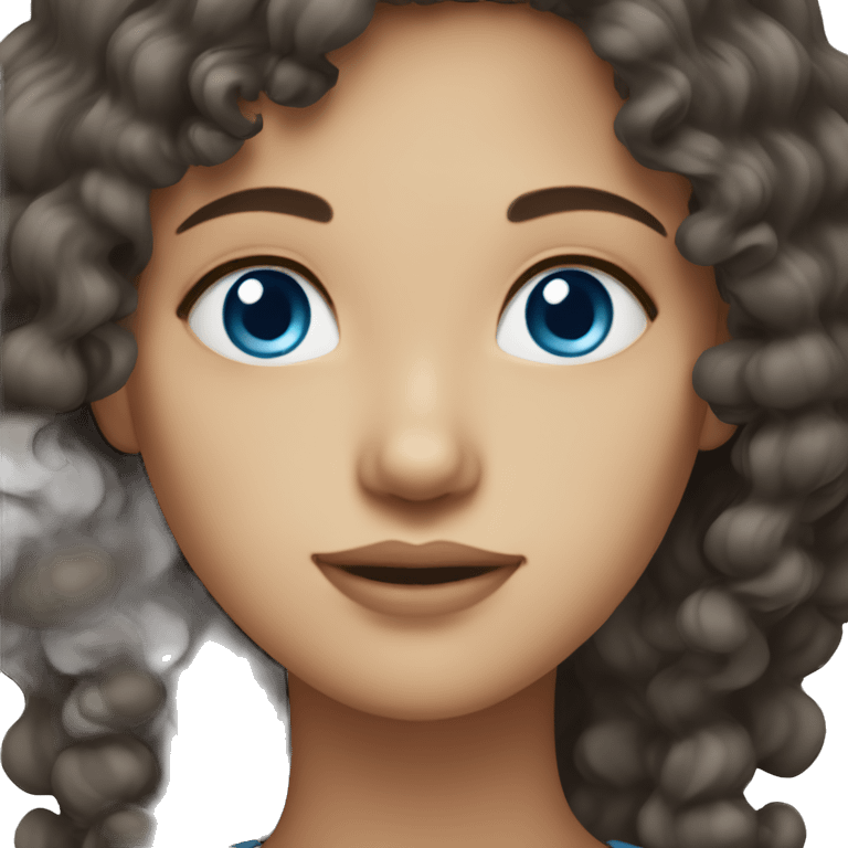 woman with long dark hair, curly, blue eyes emoji