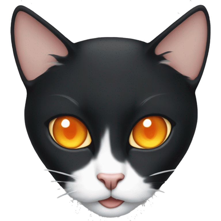 Tuxedo cat with orange eyes and little fangs emoji