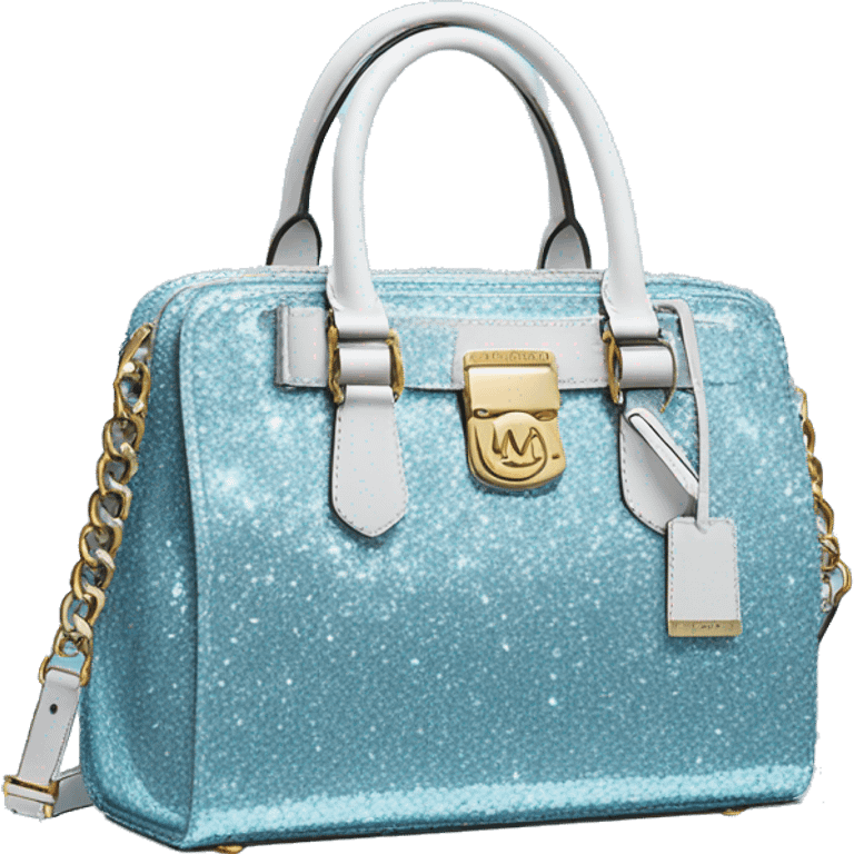 Realistic pastel blue glitter michael kors satchel purse. emoji