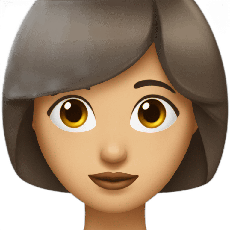 Mujer flequillo piel clara pelo marrón labios grandes emoji