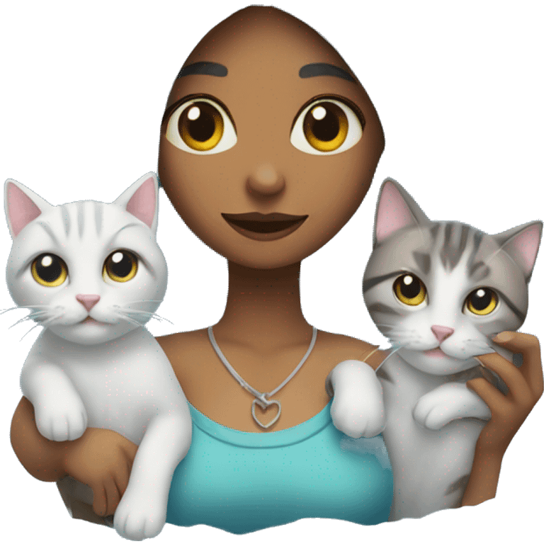 Girl with three cats in ice cube  emoji