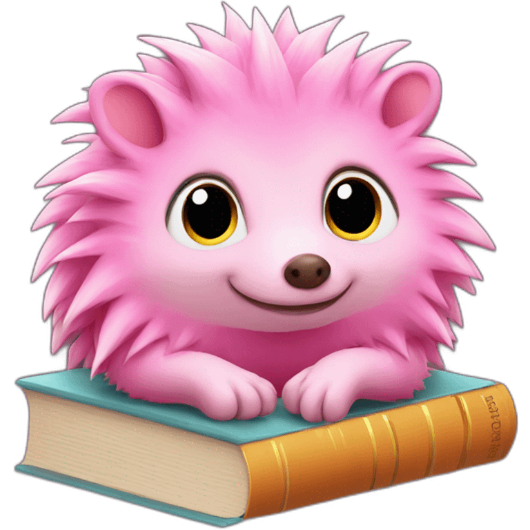 Pink hedgehog with books emoji