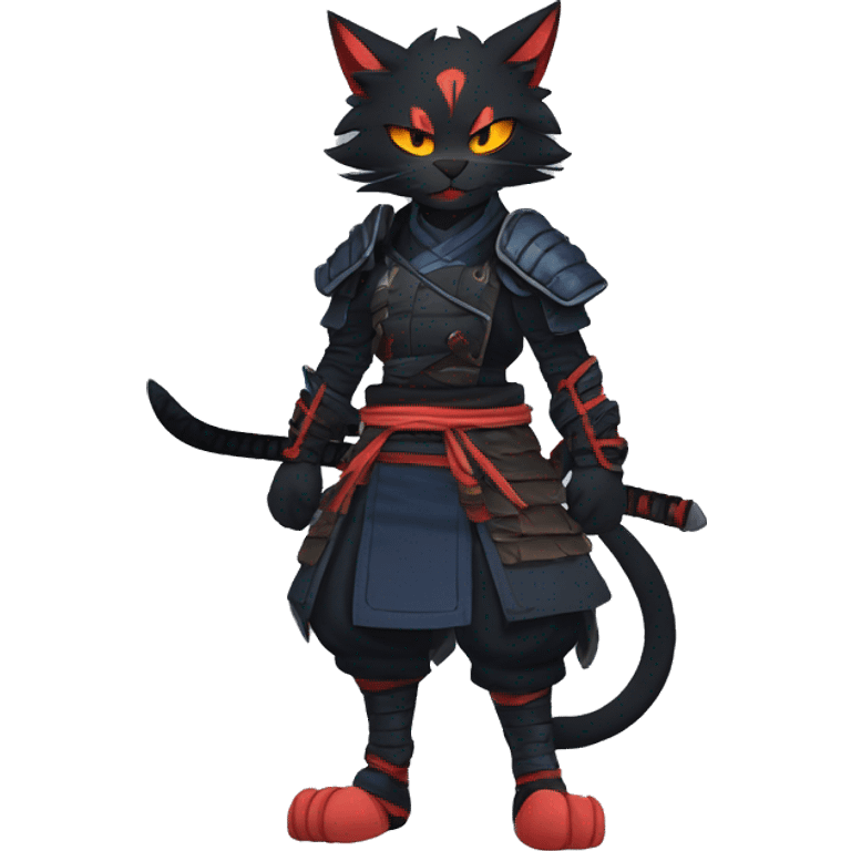 Edgy Shy Anthro Samurai cool pretty dark Litten-Pokémon-cat-fursona-animal techwear emoji