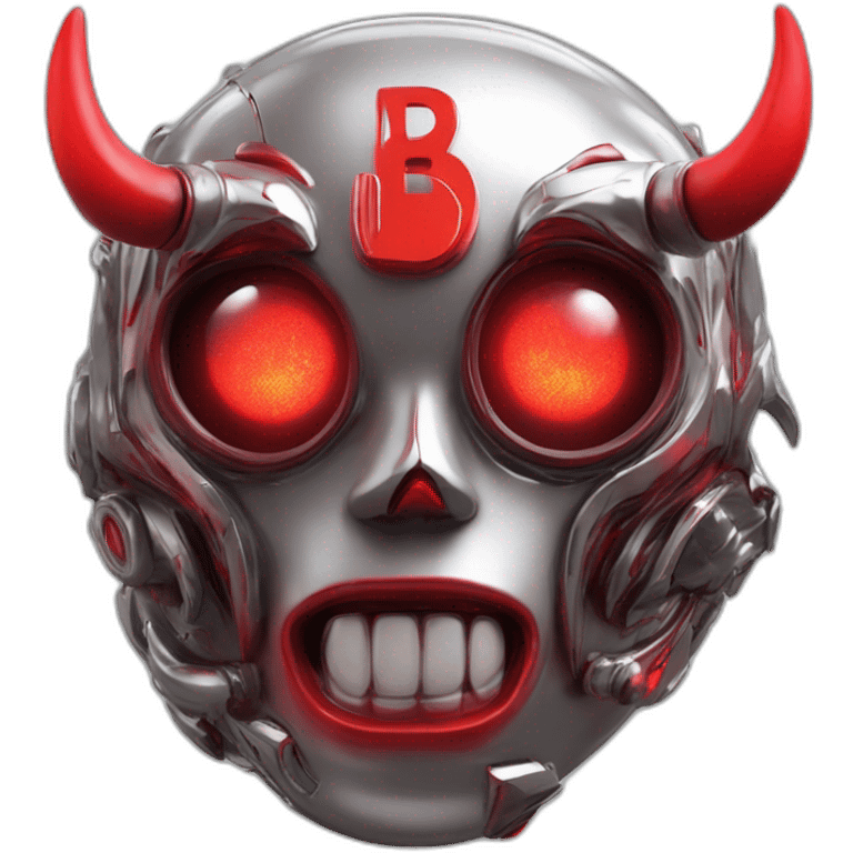 3d glitch chrome demon, red lazer eyes with letter B on the face, 3d, portrait emoji